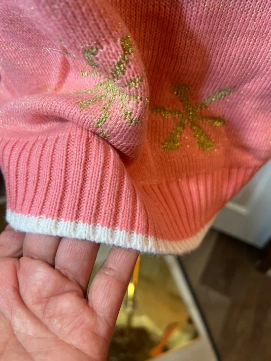 Women's Pink Fox Crewneck Sweater with Pom Accent - Picture 7 of 9